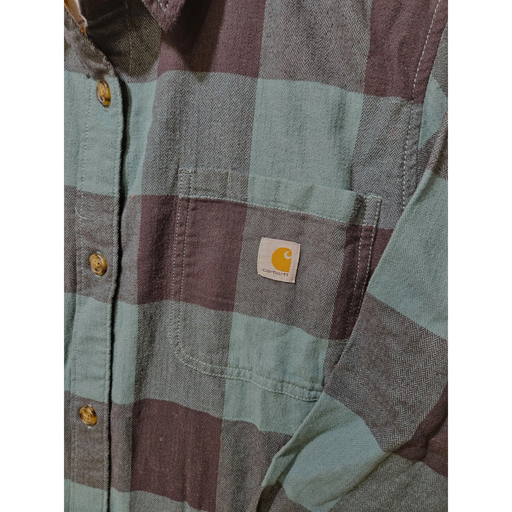 Carhartt Rugged Flex Loose Fit Midweight Flannel Shirt, Women's XL, Green, NWT! - Picture 3 of 6